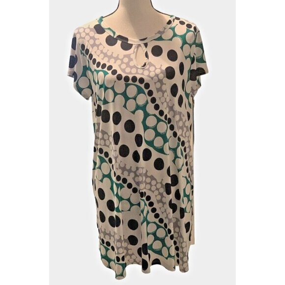 Crepas Women Mini Shirt Dress Tunic Size L Keyhole Multicolor Short Sleeve - Picture 1 of 11